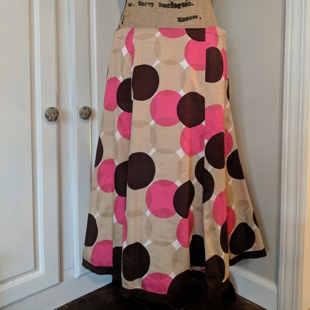 🌼 Pink, Brown, Tan and White Polka Dot Skirt